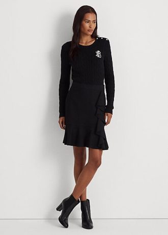 Faldas de punto con volantes de Ralph Lauren para mujer, color negro