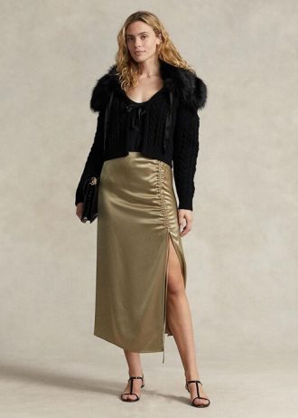 Faldas de satén con detalle de lazo fruncido de Ralph Lauren para mujer en color oliva