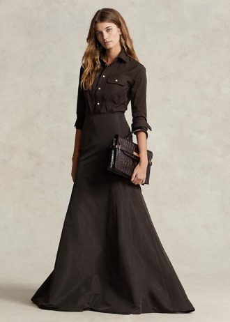 Faldas largas de sirena de tafetán Ralph Lauren negras para mujer
