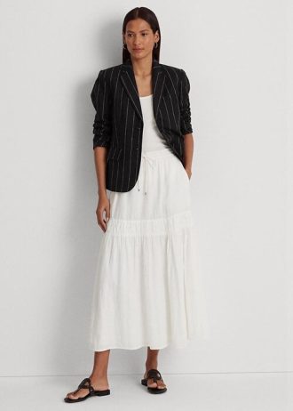 Faldas largas escalonadas de lino Ralph Lauren blancas para mujer