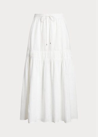 Faldas largas escalonadas de lino Ralph Lauren blancas para mujer