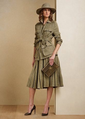 Faldas plisadas de sarga rota Ralph Lauren Arnav para mujer en color oliva