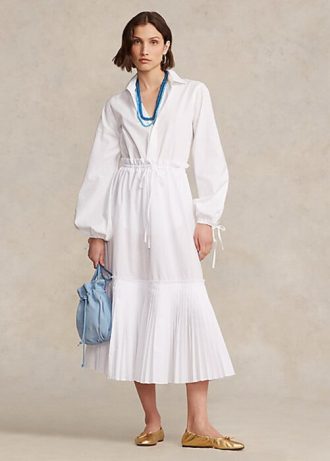 Faldas Ralph Lauren blancas de corte A con dobladillo plisado y cordón ajustable para mujer