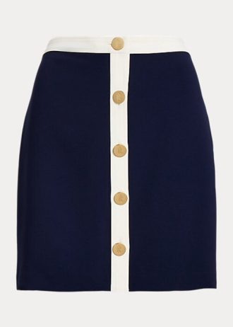 Faldas tubo de crepé bicolor con botones delanteros de Ralph Lauren para mujer, color crema/azul marino