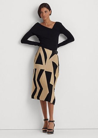Faldas tubo Ralph Lauren de mezcla de algodón con estampado geométrico en negro y marrón para mujer