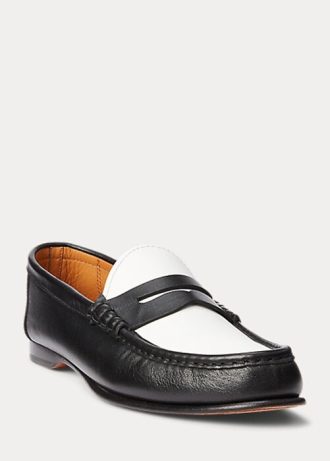 Mocasines Ralph Lauren Chalmers de piel de becerro para mujer en beige y blanco