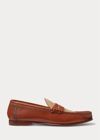 Mocasines Ralph Lauren Chalmers de piel de becerro y lona para hombre, color marrón
