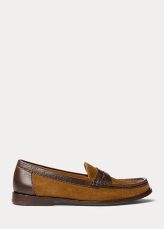 Mocasines Ralph Lauren de ante con ribete de cuero marrón para mujer