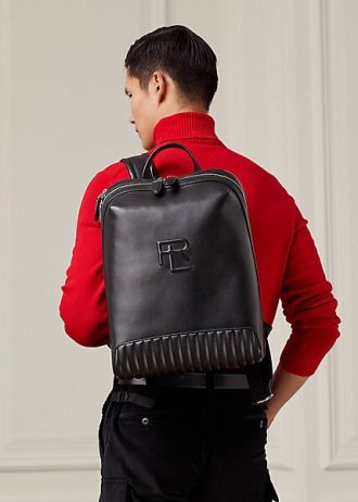 Mochilas de cuero acolchado Ralph Lauren negras para hombre