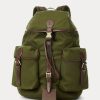 Mochilas de lona con ribete de cuero Ralph Lauren para hombre, color verde