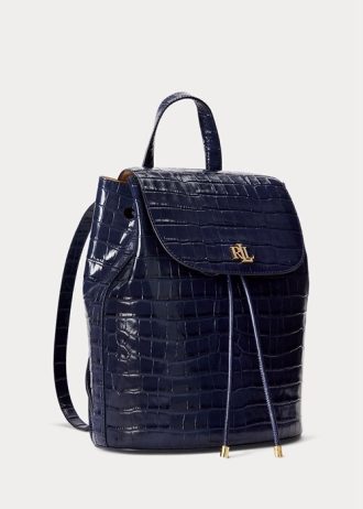 Mochilas medianas Winny de cuero repujado Ralph Lauren para mujer en color azul marino refinado