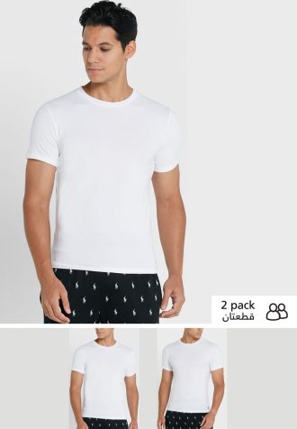 Pack de 2 camisetas básicas de cuello redondo Ralph Lauren blancas para hombre