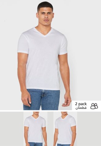 Pack de 2 camisetas Ralph Lauren Essential con cuello en V para hombre, color blanco