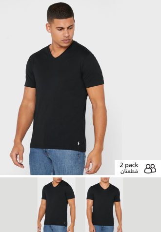 Pack de 2 camisetas Ralph Lauren Essential con cuello en V para hombre, color negro