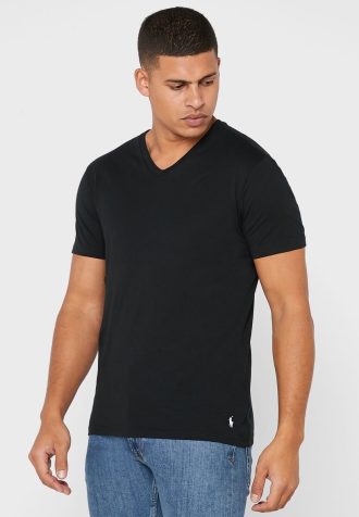 Pack de 2 camisetas Ralph Lauren Essential con cuello en V para hombre, color negro