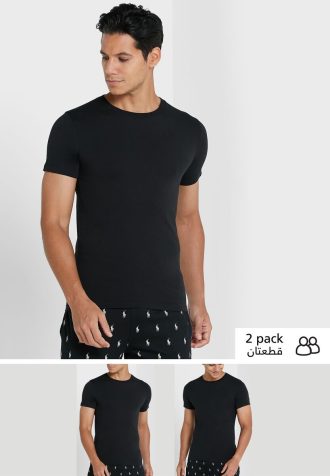 Pack de 2 camisetas Ralph Lauren Essential de cuello redondo para hombre, color negro
