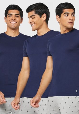 Pack de 3 camisetas Ralph Lauren de cuello redondo para hombre, color azul marino