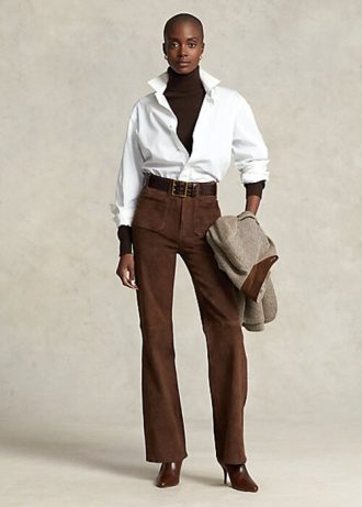 Pantalones acampanados con bolsillos de parche de ante de cordero Ralph Lauren para mujer en color chocolate Pantalones acampanados con bolsillos de parche de ante de cordero Ralph Lauren para mujer en color chocolate
