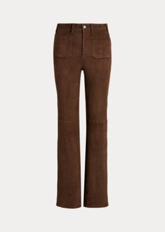 Pantalones acampanados con bolsillos de parche de ante de cordero Ralph Lauren para mujer en color chocolate Pantalones acampanados con bolsillos de parche de ante de cordero Ralph Lauren para mujer en color chocolate