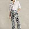 Pantalones acampanados de satén con motivo gráfico de Ralph Lauren para mujer, color negro