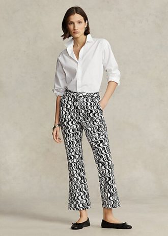 Pantalones acampanados de satén con motivo gráfico de Ralph Lauren para mujer, color negro Pantalones acampanados de satén con motivo gráfico de Ralph Lauren para mujer, color negro