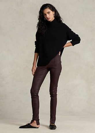 Pantalones ajustados de piel de cordero elástica Ralph Lauren para mujer en color chocolate Pantalones ajustados de piel de cordero elástica Ralph Lauren para mujer en color chocolate