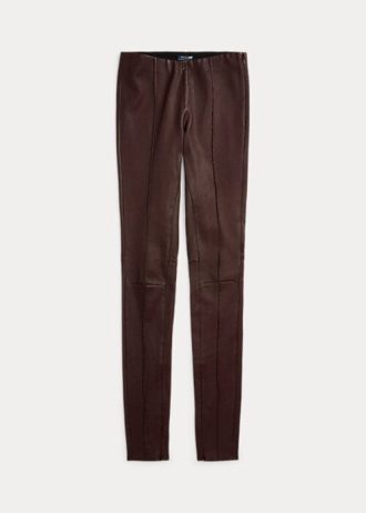 Pantalones ajustados de piel de cordero elástica Ralph Lauren para mujer en color chocolate Pantalones ajustados de piel de cordero elástica Ralph Lauren para mujer en color chocolate