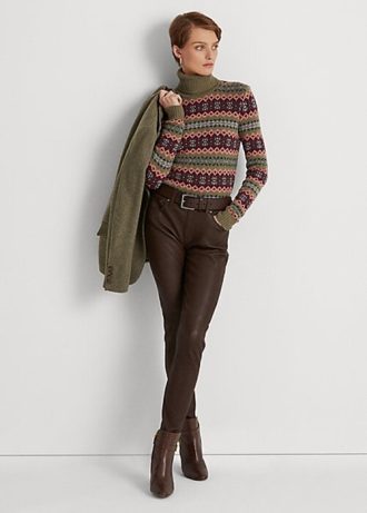Pantalones ajustados hasta el tobillo de piel napa Ralph Lauren marrón para mujer Pantalones ajustados hasta el tobillo de piel napa Ralph Lauren marrón para mujer