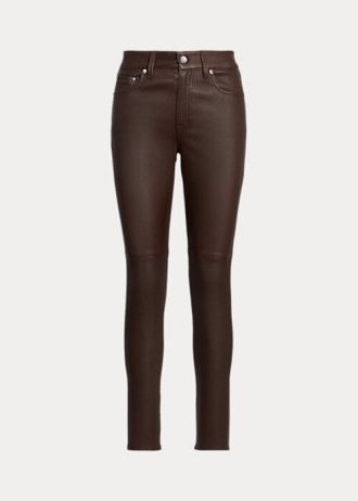 Pantalones ajustados hasta el tobillo de piel napa Ralph Lauren marrón para mujer Pantalones ajustados hasta el tobillo de piel napa Ralph Lauren marrón para mujer