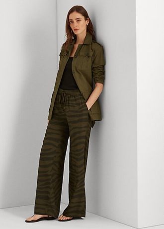 Pantalones anchos de crepé con estampado de cebra de Ralph Lauren para mujer en color oliva Pantalones anchos de crepé con estampado de cebra de Ralph Lauren para mujer en color oliva