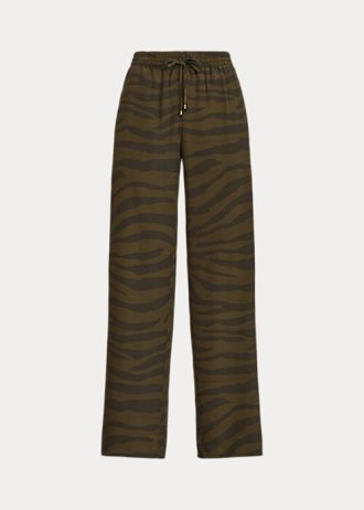 Pantalones anchos de crepé con estampado de cebra de Ralph Lauren para mujer en color oliva Pantalones anchos de crepé con estampado de cebra de Ralph Lauren para mujer en color oliva