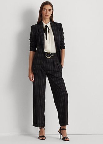 Pantalones anchos de crepé de lana con raya diplomática de Ralph Lauren para mujer, color negro Pantalones anchos de crepé de lana con raya diplomática de Ralph Lauren para mujer, color negro