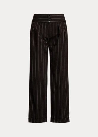 Pantalones anchos de crepé de lana con raya diplomática de Ralph Lauren para mujer, color negro Pantalones anchos de crepé de lana con raya diplomática de Ralph Lauren para mujer, color negro