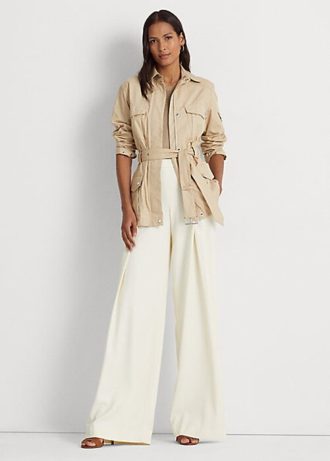 Pantalones anchos de crepé plisado Ralph Lauren para mujer en color crema Pantalones anchos de crepé plisado Ralph Lauren para mujer en color crema