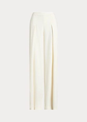 Pantalones anchos de crepé plisado Ralph Lauren para mujer en color crema Pantalones anchos de crepé plisado Ralph Lauren para mujer en color crema