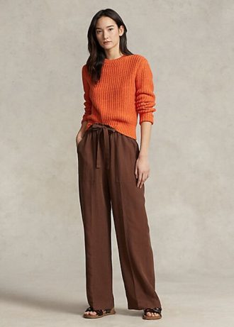 Pantalones anchos de mezcla de seda Ralph Lauren para mujer, color marrón Pantalones anchos de mezcla de seda Ralph Lauren para mujer, color marrón