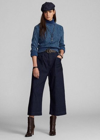 Pantalones anchos de mezclilla de algodón y lino Ralph Lauren para mujer en color azul marino Pantalones anchos de mezclilla de algodón y lino Ralph Lauren para mujer en color azul marino