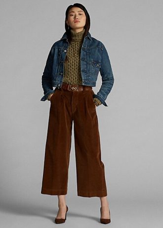 Pantalones anchos de pana recortados Ralph Lauren para mujer en color marrón Pantalones anchos de pana recortados Ralph Lauren para mujer en color marrón