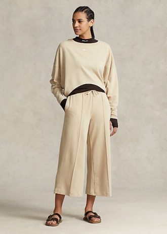 Pantalones anchos de polar recortados Ralph Lauren en beige para mujer Pantalones anchos de polar recortados Ralph Lauren en beige para mujer