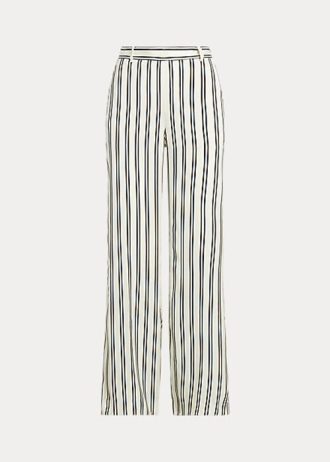 Pantalones anchos de satén a rayas Ralph Lauren para mujer, color negro y crema Pantalones anchos de satén a rayas Ralph Lauren para mujer, color negro y crema