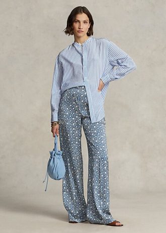 Pantalones anchos de satén con motivo Starburst de Ralph Lauren para mujer en azul Pantalones anchos de satén con motivo Starburst de Ralph Lauren para mujer en azul