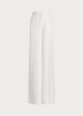 Pantalones anchos de seda shantung Elaine de Ralph Lauren para mujer, color blanco