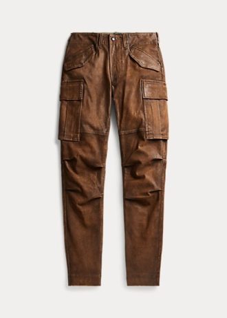 Pantalones cargo ajustados de cuero marrón Ralph Lauren para mujer