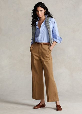Pantalones chinos anchos Ralph Lauren color caqui para mujer