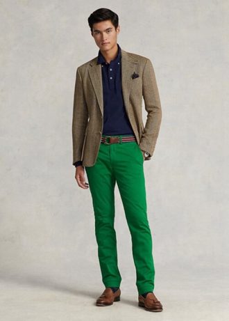 Pantalones chinos elásticos de corte entallado Ralph Lauren para hombre, color verde