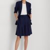 Pantalones cortos anchos de georgette plisados Ralph Lauren para mujer en azul marino Pantalones cortos anchos de georgette plisados Ralph Lauren para mujer en azul marino