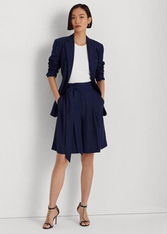 Pantalones cortos anchos de georgette plisados  Ralph Lauren para mujer en azul marino
