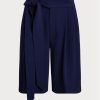 Pantalones cortos anchos de georgette plisados Ralph Lauren para mujer en azul marino Pantalones cortos anchos de georgette plisados Ralph Lauren para mujer en azul marino