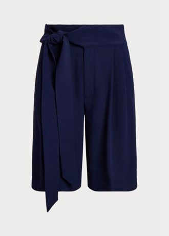 Pantalones cortos anchos de georgette plisados  Ralph Lauren para mujer en azul marino