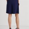 Pantalones cortos anchos de georgette plisados Ralph Lauren para mujer en azul marino Pantalones cortos anchos de georgette plisados Ralph Lauren para mujer en azul marino
